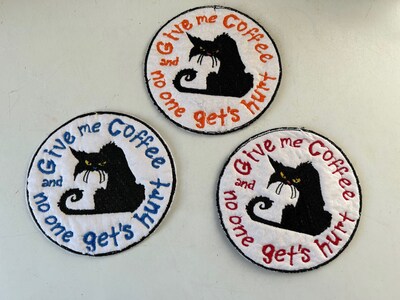 Ugly Cat Coaster Embroidered ,  Set of 4 , Mug Rug - image3